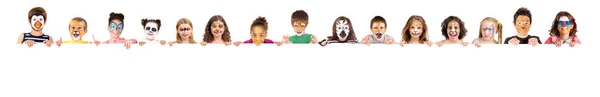 Children Group Animal Face Paint White Board — стоковое фото