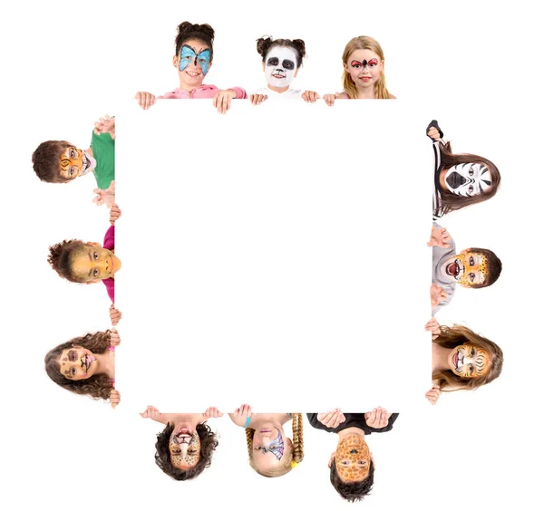 Children Group Animal Face Paint White Board — Stock Photo, Image