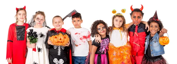 Grupa Dzieci Kostiumy Halloween Carnaval Białym Tle — Zdjęcie stockowe