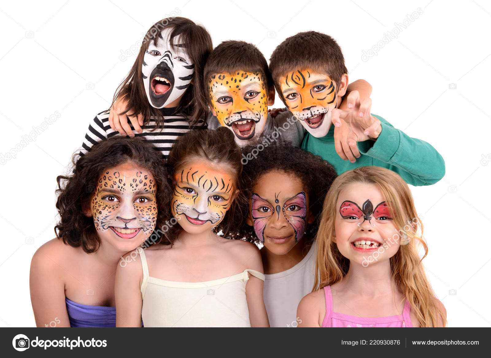 Children's Group Animal Face Paint Isolated White Stock Photo by ©luislouro  220930876