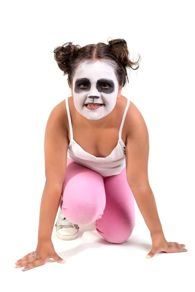 Young Girl Animal Face Paint Isolated White — Stock Photo, Image