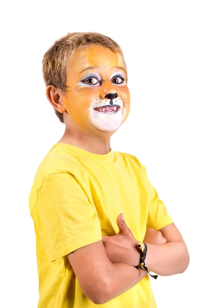 Junge Mit Tierschminke Isoliert Weiß — Stockfoto