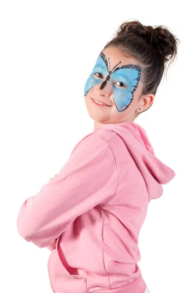 Girl Animal Face Paint Isolated White — Stock Photo, Image