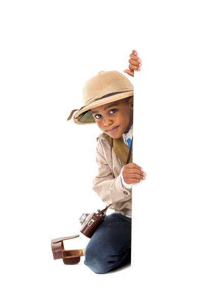 Young Boy Playing Safari Isolated White — Stock Photo, Image