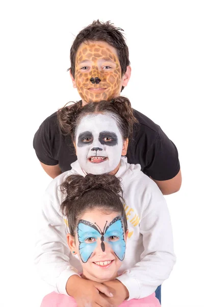 Niños con pintura facial animal —  Fotos de Stock