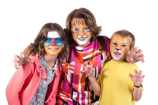 Kid and granny with face-paint — Stock Photo, Image