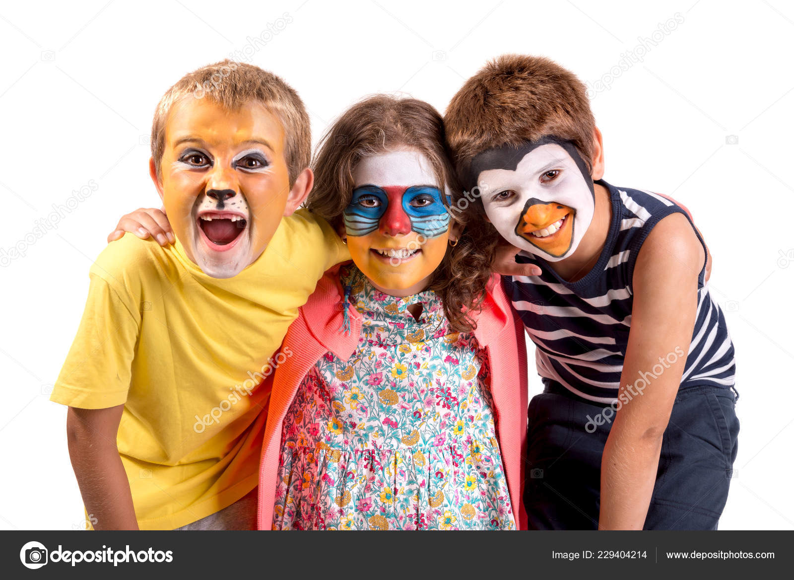 Children's Group Animal Face Paint Isolated White Stock Photo by ...