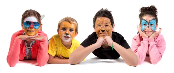 Children Group Animal Face Paint Isolated White — стоковое фото