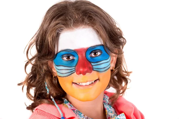 Girl Animal Face Paint Isolated White — Stock Photo, Image