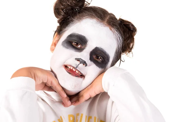 Jeune Fille Avec Animal Visage Peinture Isolé Blanc — Photo