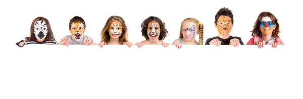Children Group Animal Face Paint White Board — стоковое фото