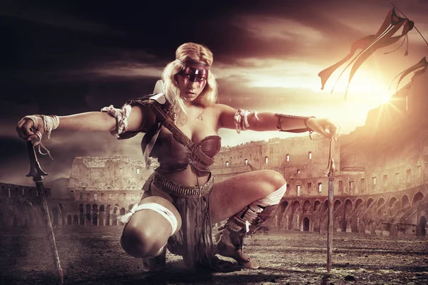 Nő Gladiátor/ősi harcos — Stock Fotó