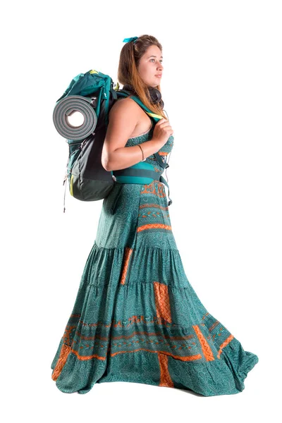 Kız sırt çantası ile seyahat — Stok fotoğraf