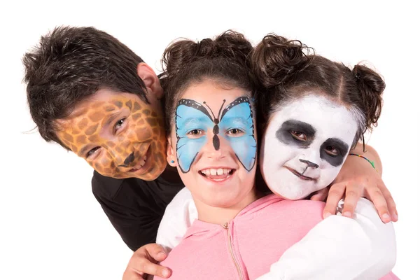 Niños con pintura facial animal — Foto de Stock