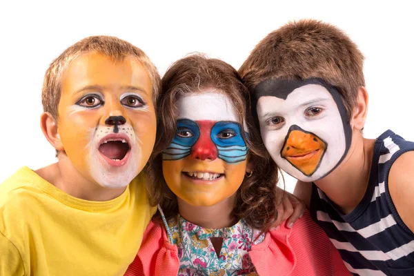 Niños con pintura facial animal —  Fotos de Stock