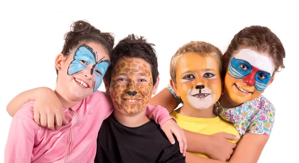 Niños con pintura facial animal —  Fotos de Stock