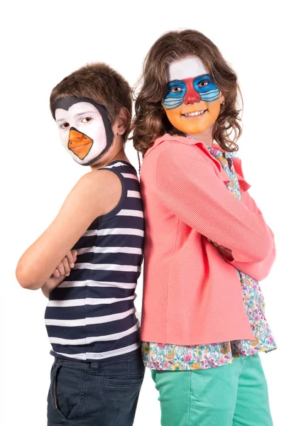 Niños con pintura facial animal — Foto de Stock