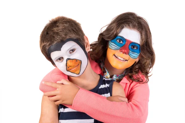 Niños con pintura facial animal —  Fotos de Stock