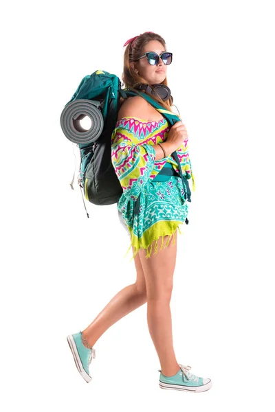 Traveling girl with backpack — Stock Photo, Image