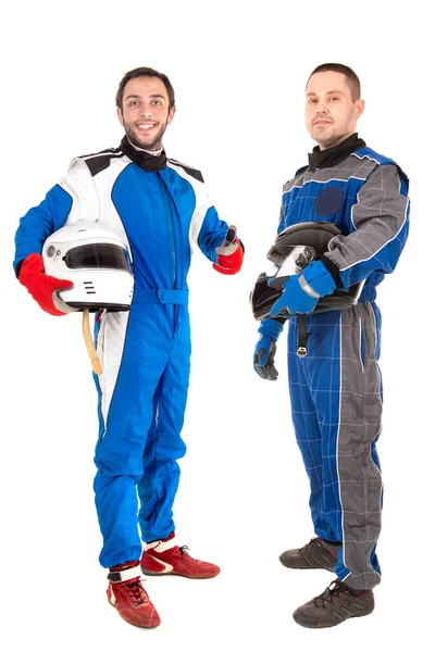 Rennfahrer Posieren Mit Weißen Helmen — Stockfoto