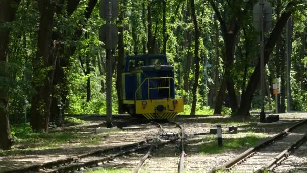 Kiev Ucrania Mayo 2018 Locomotora Viaja Largo Las Vías Del — Vídeo de stock