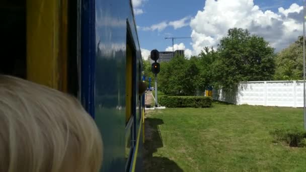 Kiev Ukrayna Mayıs 2018 Bir Çocuk Bir Seyahat Tren Pencereden — Stok video