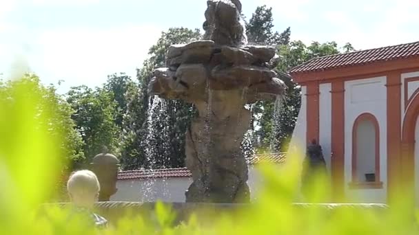 Prague Czech Republic May 2018 Ancient Fountain Courtyard Troy Castle — Stock Video
