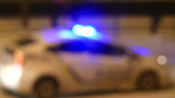 Bir Polis Arabası Mavi Işıkları Özel Sinyaller Flaşörler Özel Bir — Stok video