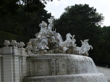 Neptün Çeşmesi Schonbrunn Park. Turistler yürüyüş PA