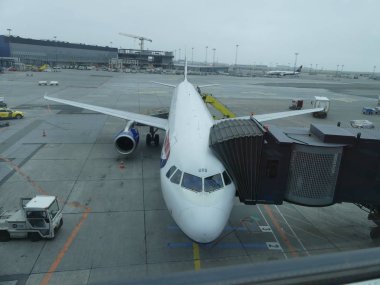 Kopenhag, Danimarka-Mart 2019: Kastrup Havaalanı 'nda uçak. W