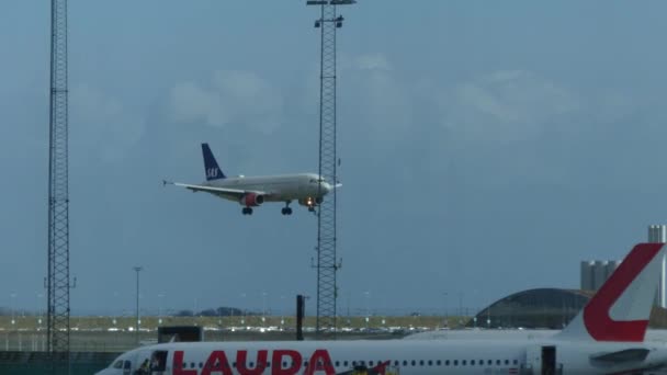 Copenhague Danemark Mars 2019 Avion Atterrit Aéroport Kastrup Aéroport Travail — Video