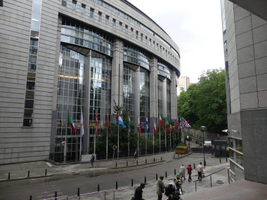 Brüksel, Belçika-Mayıs 2019: AB binaları kompleksi