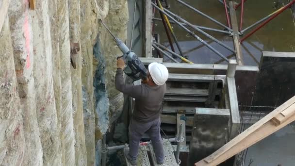 Gand Belgio Maggio 2019 Costruttore Lavora Alla Costruzione Edificio Operaio — Video Stock