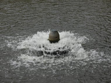 Parkta küçük bir çeşme. Fıskiyeye su püskürt..