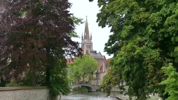 Brugge België Mei 2019 Zicht Waterkanalen Van Stad Mooi Uitzicht — Stockvideo