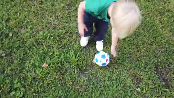 Ein Dreijähriger Junge Spielt Mit Einem Ball — Stockvideo