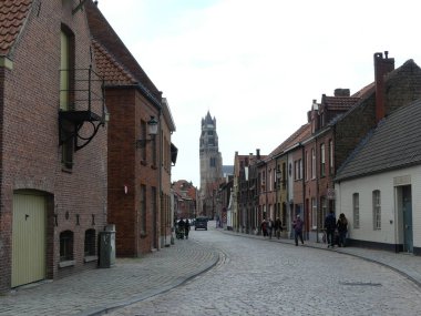 Bruges, Belçika - Mayıs 2019: Şehir sokaklarının manzarası. Evet.