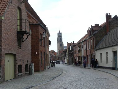 Bruges, Belçika - Mayıs 2019: Şehir sokaklarının manzarası. Evet.