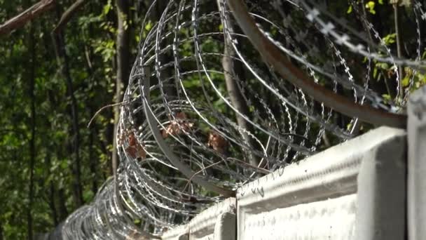 栅栏上有刺铁丝网监狱围栏 — 图库视频影像