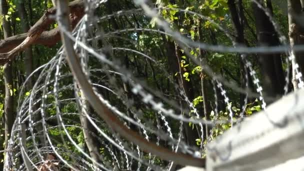 Du fil barbelé sur la clôture. Clôture de prison .