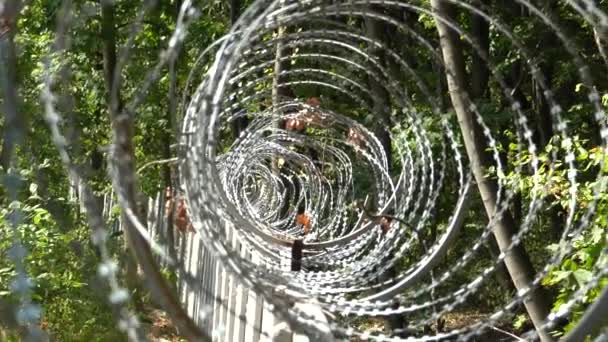 Du fil barbelé sur la clôture. Clôture de prison .