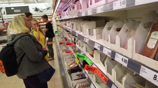 Gdańsk Polska Europa Wrzesień 2019 Kupujący Supermarkecie Lidl Kupują Produkty — Wideo stockowe