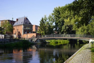 Bydgoszcz, Polonya - Eylül 2019: Şehir su kanalı manzarası