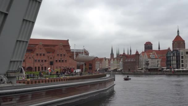 Gdansk Poland September 2019 View City Promenade Ancient Harbor Crane — Stock Video