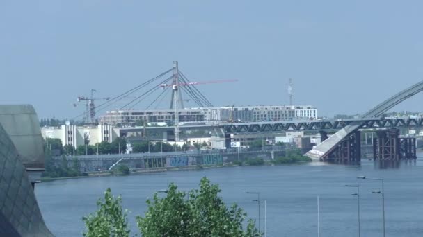 Europa Kijów Ukraina Jul 2020 Budowa Mostu Przez Rzekę Dniepr — Wideo stockowe