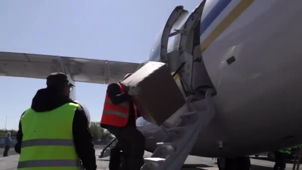 Europe Uzhgorod Ukraine May 2020 Air Delivery Parcels Unloading Plane — Stock Video