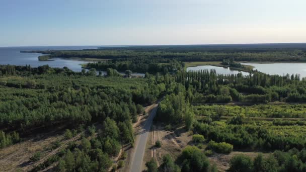 Vista Aerea Lago Della Foresta Sullo Sfondo Della Foresta Serbatoio — Video Stock