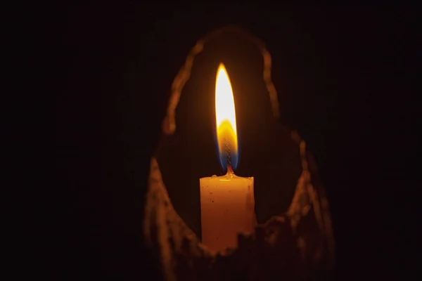 Burning Candle Gives Light Hole Wall — Stock Photo, Image