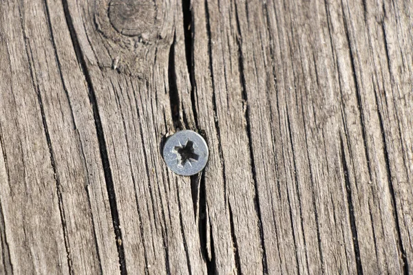 Holzplatte Mit Einer Schraube — Stockfoto