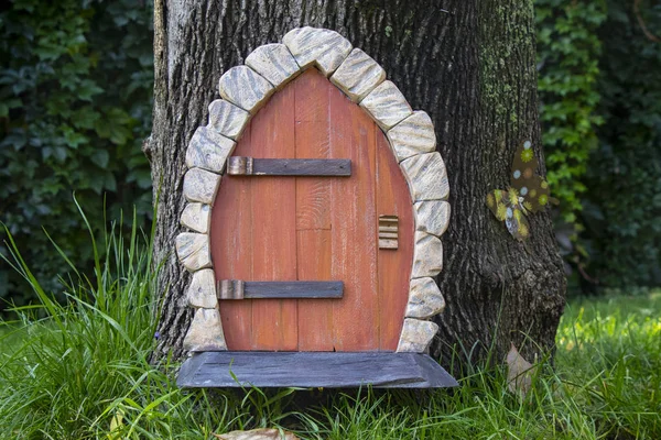 Petite Maison Bois Fabuleuse Avec Une Porte Attachée Arbre Dans — Photo
